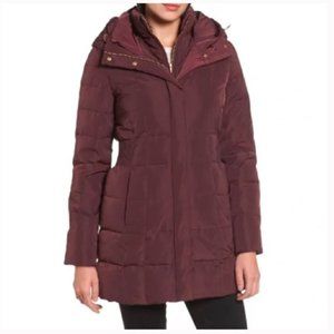 Cole Haan Burgundy Feather Down Hooded Puffer Coat